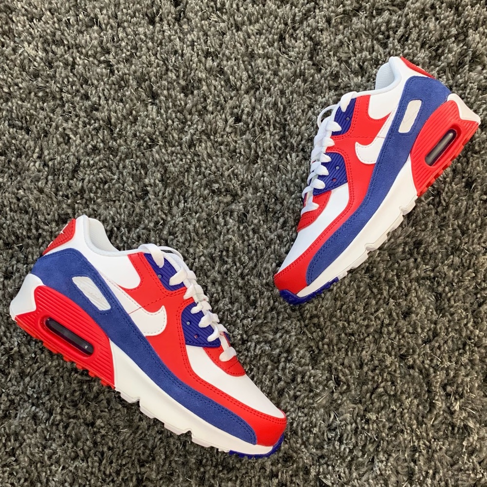 🤍❤️💙 New Nike Air Max 90 White Red Sneakers
